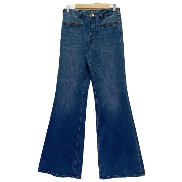 Anthropologie Pilcro Stet High Rise Flare Boho Leather Braid Trim Size 28 | 6 - Picture 2 of 13
